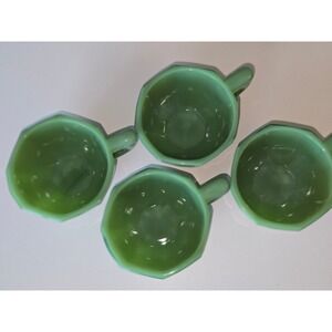 Vintage Akro- Agate Green‎ Octagon Tea Cups Set of 4 Stacking Kitchen Decor